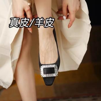 黎莎高階感方頭低跟水鉆秋冬婚鞋