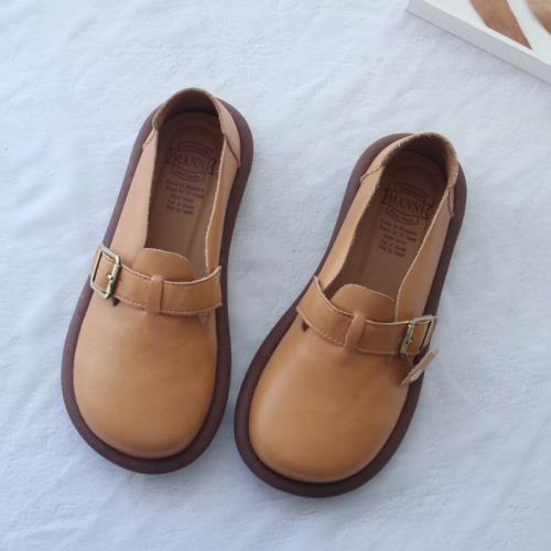 牛皮復古大頭鞋女森女文藝女鞋軟皮軟底小眾潮鞋女平底淺口單鞋女