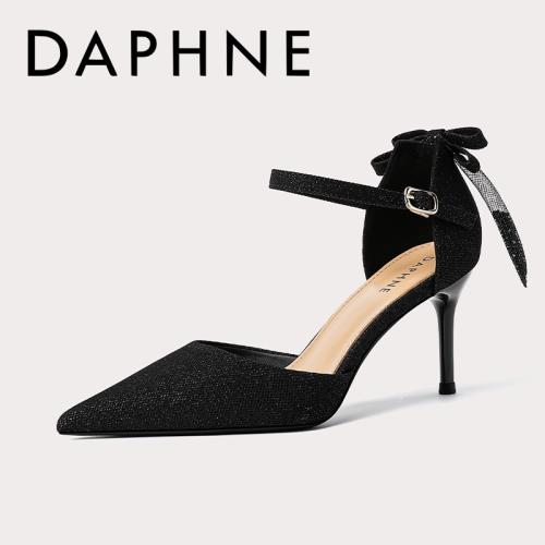 達芙妮法式細跟高跟鞋女夏2025年春秋新款一字扣帶尖頭中空單鞋女