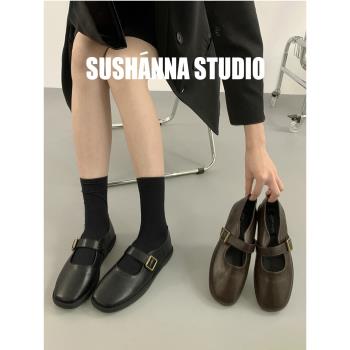 瑪麗珍鞋子女2024年新款春秋英倫風小皮鞋平底豆豆鞋小眾法式單鞋