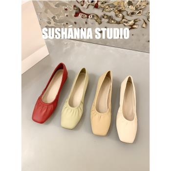 復古奶奶鞋女春季女鞋新款一腳蹬懶人豆豆鞋軟底晚晚單鞋女平底鞋