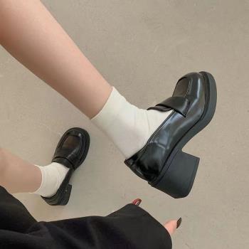 南在南方粗高跟百搭英倫風小皮鞋女2023新款春秋法式黑色瑪麗珍鞋