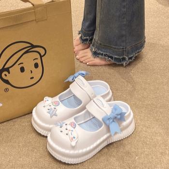 瑪麗珍洞洞鞋女夏季外穿可愛卡通厚底增高防滑兩穿包頭沙灘涼拖鞋