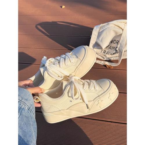 蓓爾帆布鞋女奶fufu2025新款春季女鞋厚底板鞋休閑小白鞋百搭鞋子