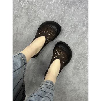 藝鞜春夏大圓頭花朵洞洞套腳涼鞋