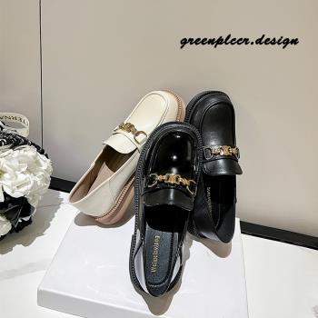 黑色厚底小皮鞋女英倫風2023新款春季鞋子粗跟單鞋大碼真皮樂福鞋