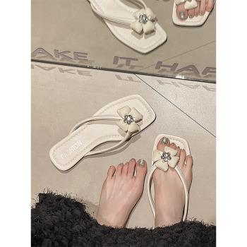 水鉆花朵仙女風平底海邊人字拖鞋
