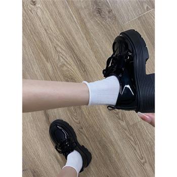 復古英倫風小皮鞋女秋冬劉雯松糕鞋加絨爆款百搭森系厚底增高鞋子