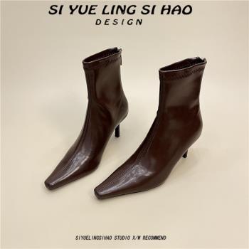 軟軟軟韓版氣質尖頭細跟時尚靴子
