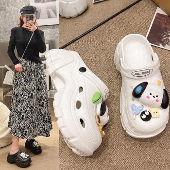 女夏超厚底高跟卡通涼拖洞洞鞋