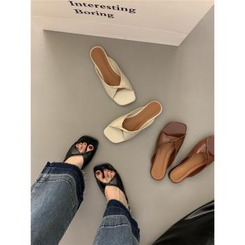 法式黑色平底涼拖鞋女款鞋夏季外穿韓版時尚休閑設計感小眾涼鞋子
