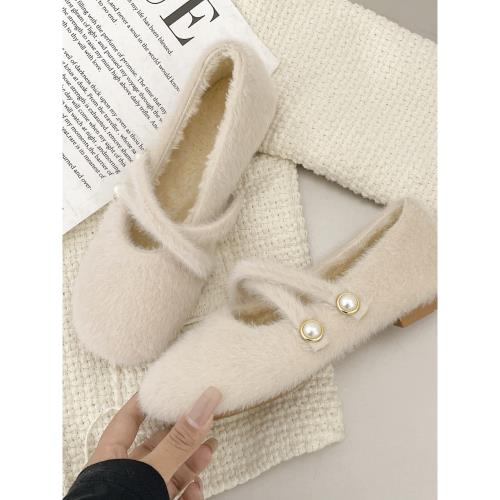 配裙子單鞋女溫柔晚風毛毛鞋秋冬平底仙女鞋子法式瑪麗珍女鞋冬季