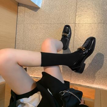 香港漆皮粗跟英倫風薄款樂福鞋