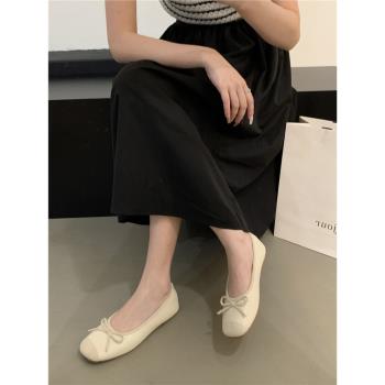 紅色單鞋女2024年新款韓版法式復古仙女風溫柔芭蕾舞平底豆豆鞋子