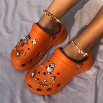 2022歐美鉆石鞋花沙灘洞洞鞋涼鞋Flat Sandals Beach Shoes Women