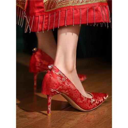 《錦綴》秀禾服鞋婚鞋新娘鞋中式紅色2024年新結龍鳳褂高跟不累腳