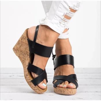 Ladies Wedge Heel Plus Size Fish Mouth Sandals 大碼魚嘴涼鞋