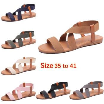 Comfort Women Flat Shoes Elastic Band Sandals大碼40 41女涼鞋