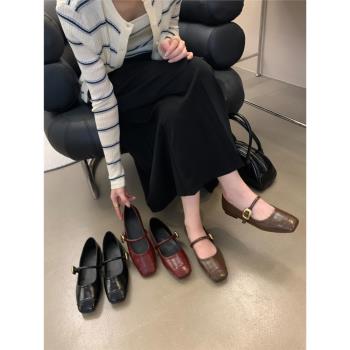 法式小眾方頭氣質瑪麗珍單鞋女鞋子2024新款春秋小香風淑女奶奶鞋