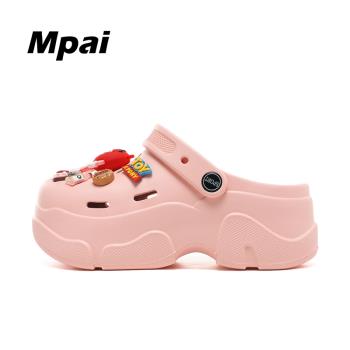 夢牌MENGPAI 卡通M豆厚底半拖涼鞋 EVA沙灘包頭戶外洞洞鞋 女款