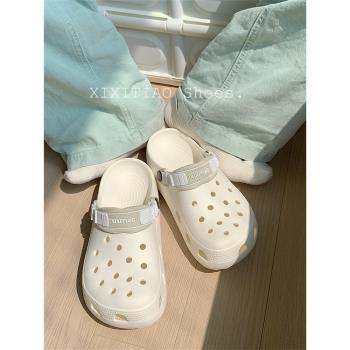 運動風新款情侶夏季撞色沙灘涼鞋男女防滑外穿韓版ins包頭洞洞鞋