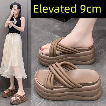 真皮小個子厚底增高7cm拖鞋女2024夏季新款輕便小碼3334沙灘鞋婚