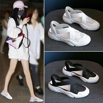 涼鞋女2024年夏季新款仙女風時尚厚底透氣休閑漁夫鏤空小白鞋子女