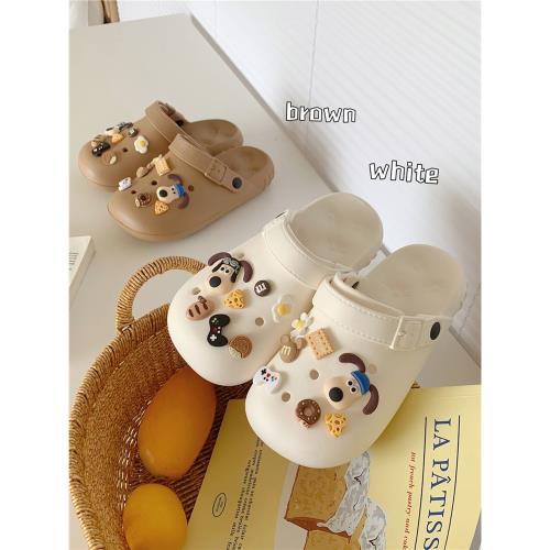 創意百搭新款可愛大頭狗狗情侶夏季洞洞鞋男女士防滑海邊沙灘拖鞋