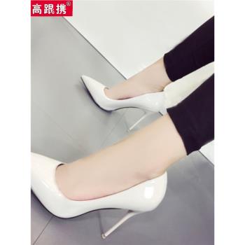 中跟歐洲10CM灰色漆皮淺口高跟鞋