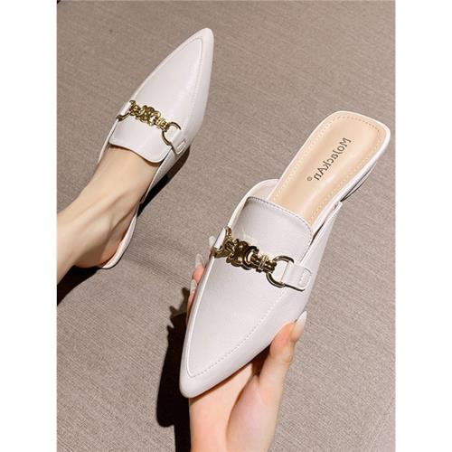 2025春季新款真皮百搭半托單鞋女尖頭包頭半拖鞋女外穿穆勒鞋涼拖