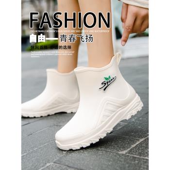 德系雨鞋女款防滑時尚短筒休閑外穿中筒加絨防水釣魚廚房水鞋膠鞋