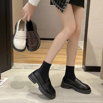 JK春秋日系棕色復古厚底樂福鞋