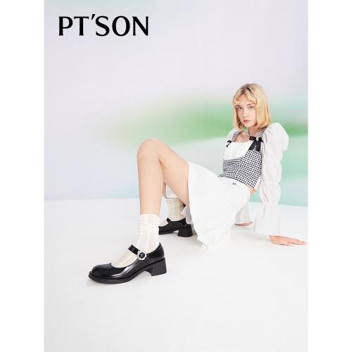 百田森厚底瑪麗珍高跟鞋粗跟單鞋女春秋白色小皮鞋日系女jk制服鞋