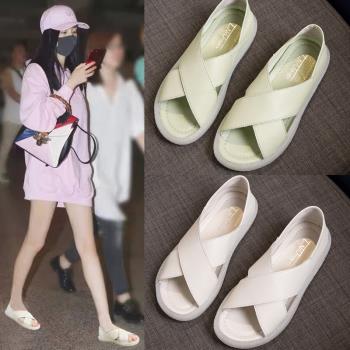 真皮夏季百搭外穿平底孕婦涼鞋