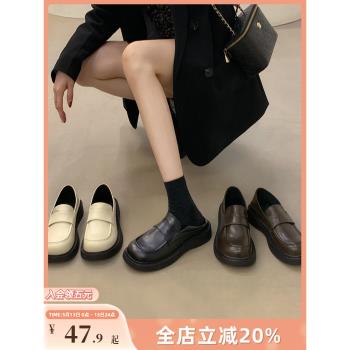 賈不假小皮鞋女款2025新款夏季樂福鞋黑色復古英倫風厚底早秋鞋子