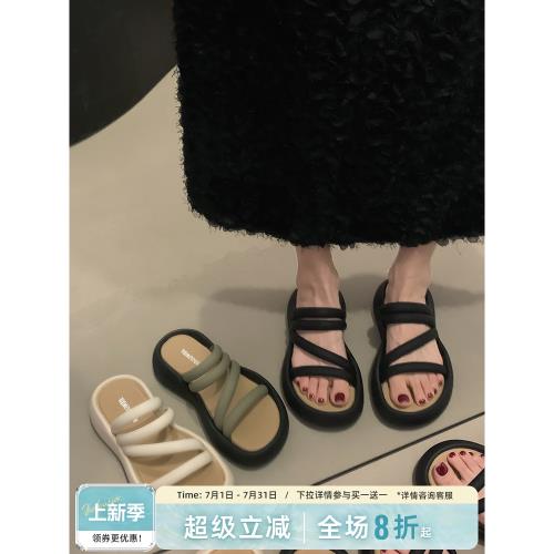 賈不假拖鞋女2025新款夏季外穿時尚涼鞋百搭配裙子厚底絕美涼拖鞋