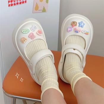 細細條 瑪麗珍洞洞鞋女夏季少女心可愛卡通包頭半拖鞋外穿涼鞋ins