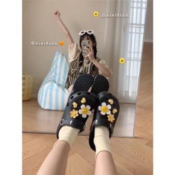 細細條 網紅可愛太陽花包頭沙灘鞋男女ins仙女風防滑情侶洞洞鞋夏