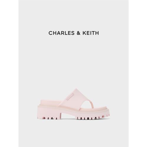 CHARLES&KEITH夏季女鞋CK1-70580222厚底外穿休閑夾趾高跟拖鞋女