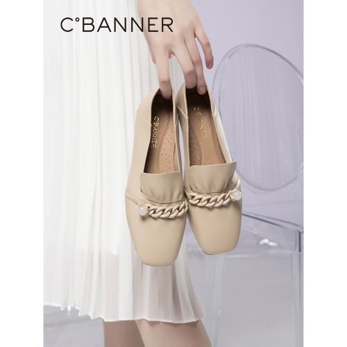 千百度女鞋春秋氣質舒軟兩穿少女樂福鞋豆豆鞋韓版平跟小皮鞋正裝