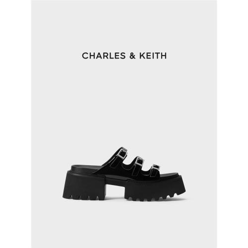 CHARLES&KEITH夏季女鞋CK1-70381017厚底細條帶外穿露趾涼拖鞋女
