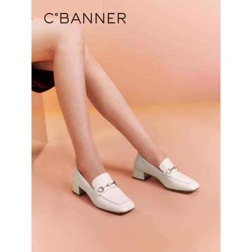 千百度女鞋春秋氣質樂福鞋兩穿通勤中跟正裝真皮一腳蹬小皮鞋正裝