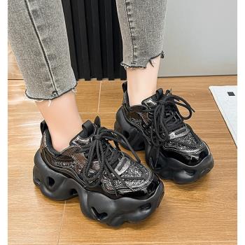 炸街款厚底老爹鞋女2024春季新款超輕底小個子增高鞋真皮運動潮鞋