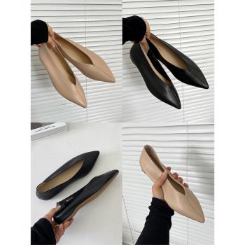 軟皮尖頭內增高孕婦女巫鞋手工真皮奶奶鞋v口休閑平底復古單鞋女