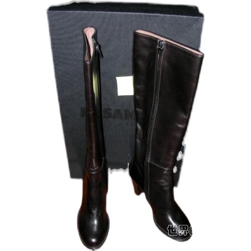 Jil Sander 女士黑色質感皮質極簡高雅百搭 高筒高幫靴皮靴 IT37