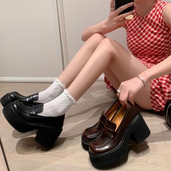 復古英倫學院風棕色小皮鞋日系女jk超高跟單鞋小個子增高樂福鞋潮