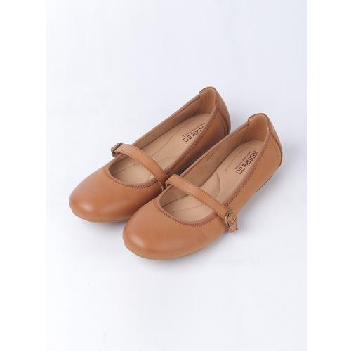 BORN原廠產足弓支撐舒適減震瑪麗珍真皮圓頭胖腳寬腳大碼平底單鞋