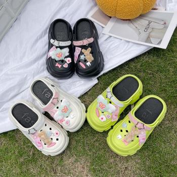 夏可愛卡通小個子涼拖厚底洞洞鞋