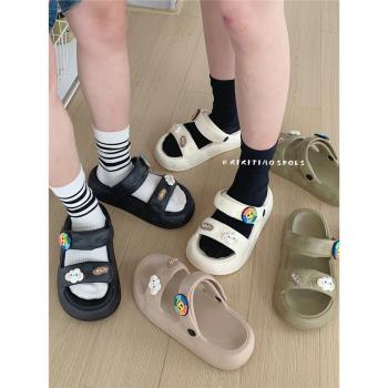可愛雲朵戶外兩穿防滑踩屎感雙帶涼鞋夏季學生厚底度假沙灘鞋女士