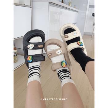 外穿防滑踩屎感可愛創意雲朵涼拖鞋女夏季少女心厚底休閑雙帶涼鞋